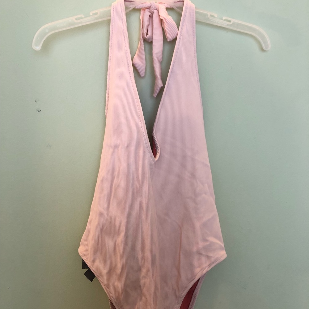One piece, plunge neckline swimsuit